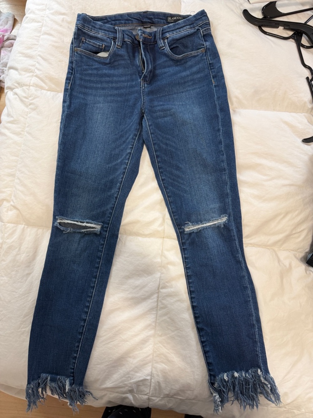 Blank NYC Blue Distressed Ankle Frayed-Hem Jeans